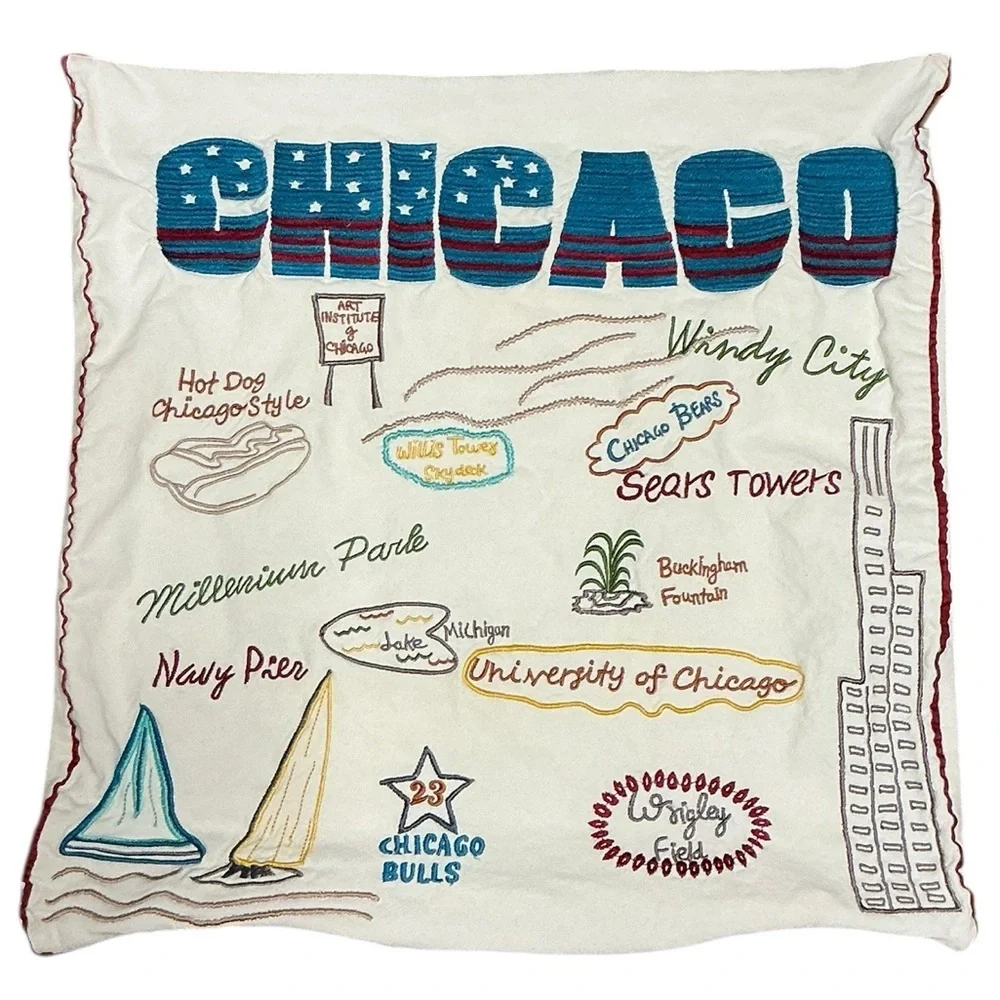 Chicago Embroidered Throw Pillow Cover